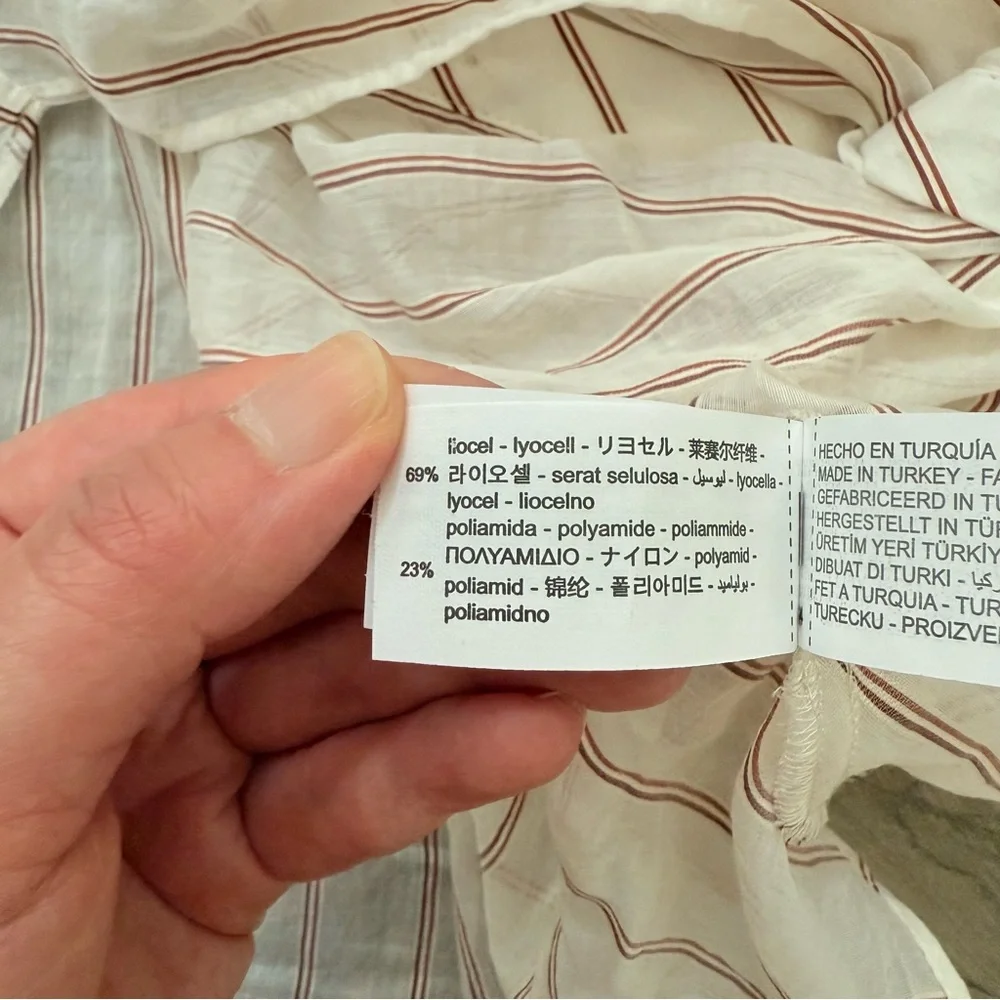 NWT Zara Cream and Red Striped Sheer Top Knotted Hem Medium - Picture 9 of 12